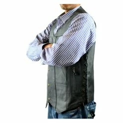 Vance MV106 Tall Size Mens Black Concealed Carry Ten Pocket Leather Vest -Motorcycle Helmets Shop 13888 86700.1661286524