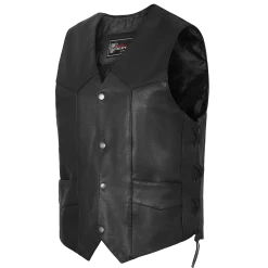 Vance VL922 Men's Black Side Laces Premium Cowhide Leather Biker Motorcycle Vest