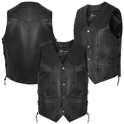 Vance VL922 Men's Black Side Laces Premium Cowhide Leather Biker Motorcycle Vest -Motorcycle Helmets Shop 1490406 46181.1662114356