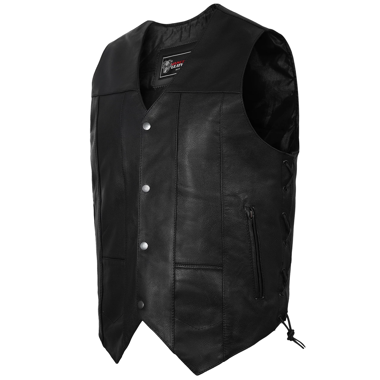 Vance VL915 Men's Black Premium Cowhide Ten Pocket Leather Vest 3 Vance VL915 Men's Black Premium Cowhide Ten Pocket Leather Vest