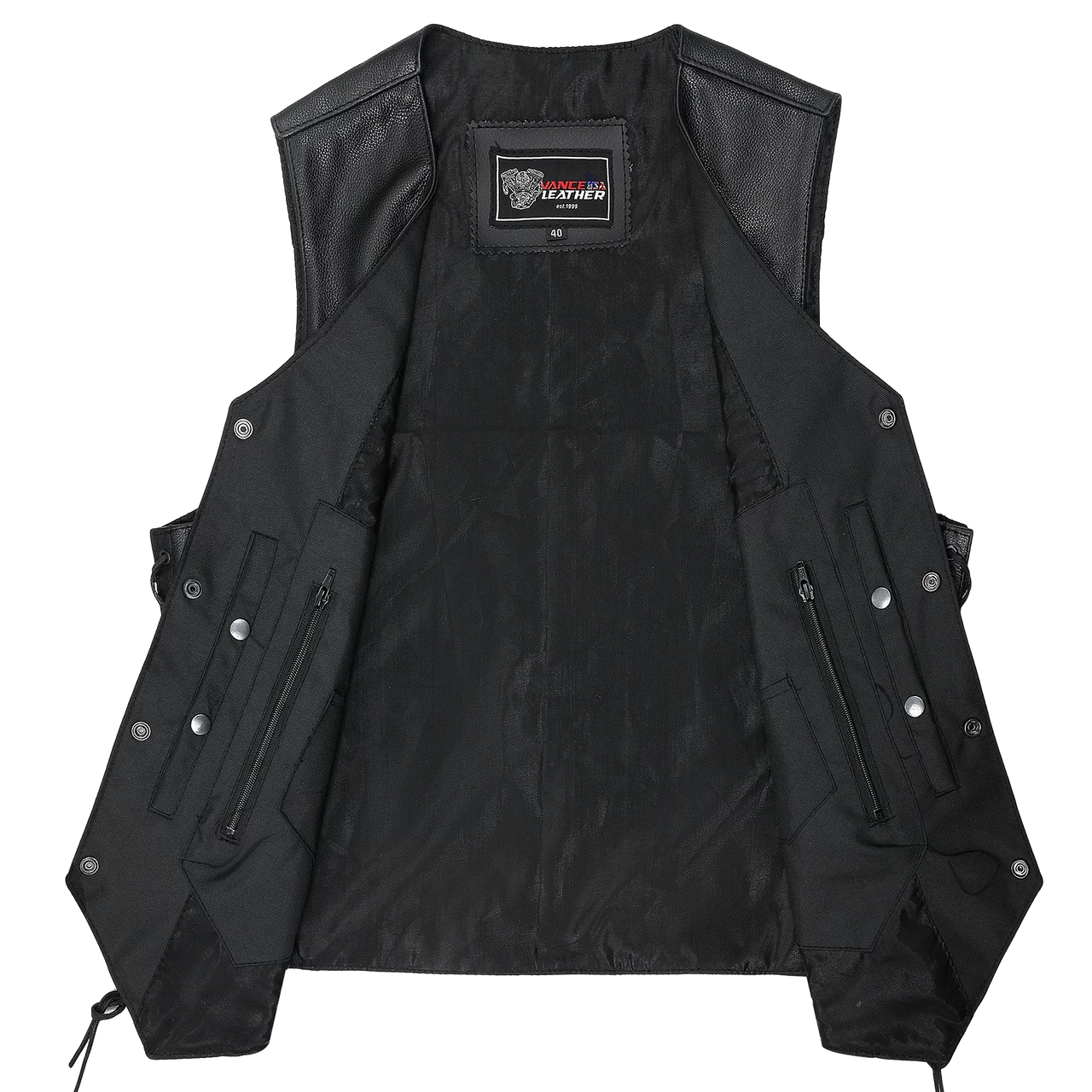 Vance VL915 Men's Black Premium Cowhide Ten Pocket Leather Vest 6 Vance VL915 Men's Black Premium Cowhide Ten Pocket Leather Vest - Image 4