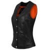 Vance VL1047S Womens Black Five Snap Lady Biker Leather Motorcycle Vest