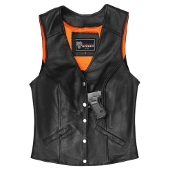 Women's Five Snap Leather Vest With Conceal Carry Pocket -Motorcycle Helmets Shop 1529758 21074.1668202380
