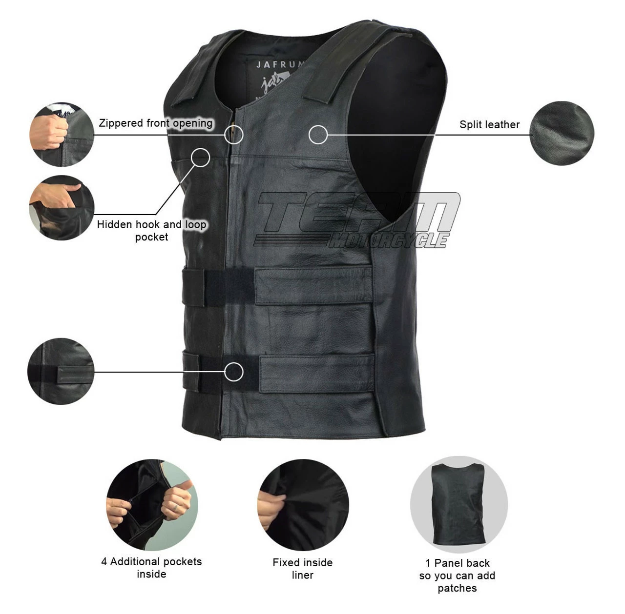 Vance VL927 Men's Bulletproof Style Biker Leather Motorcycle Vest 4 Vance VL927 Men's Bulletproof Style Biker Leather Motorcycle Vest - Image 2