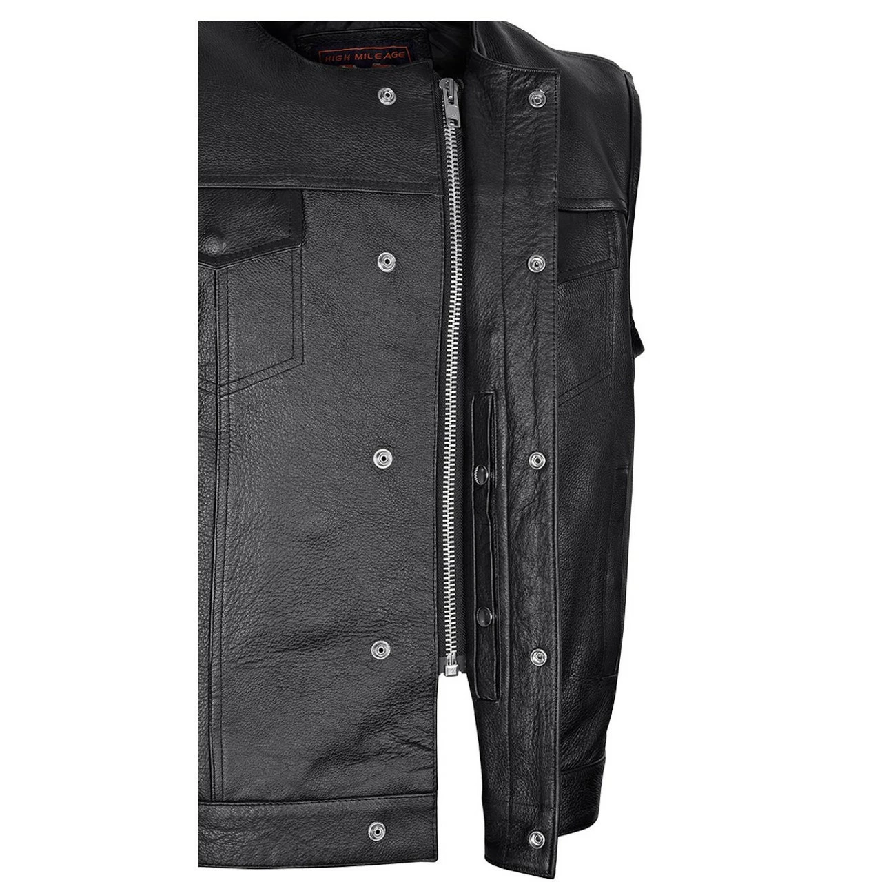 High Mileage HMM919 Mens Black Premium Cowhide Leather SOA Style Club Vest With Quick Access Conceal Carry Pocket 7 High Mileage HMM919 Mens Black Premium Cowhide Leather SOA Style Club Vest With Quick Access Conceal Carry Pocket - Image 5