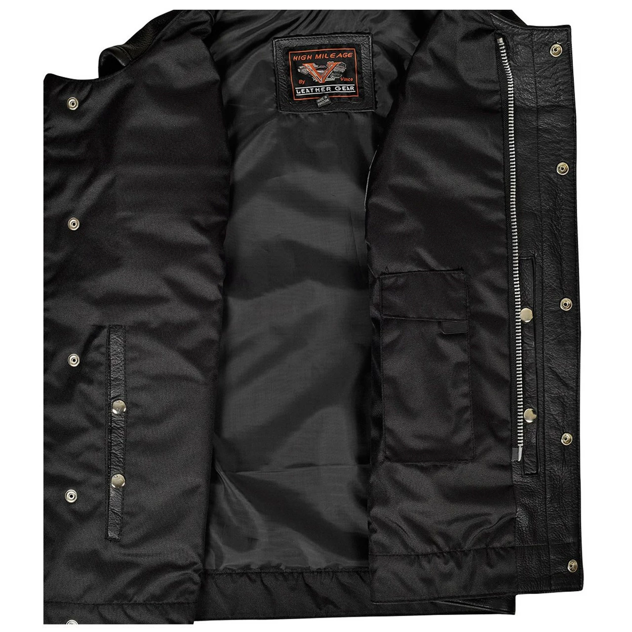 High Mileage HMM919 Mens Black Premium Cowhide Leather SOA Style Club Vest With Quick Access Conceal Carry Pocket 6 High Mileage HMM919 Mens Black Premium Cowhide Leather SOA Style Club Vest With Quick Access Conceal Carry Pocket - Image 4
