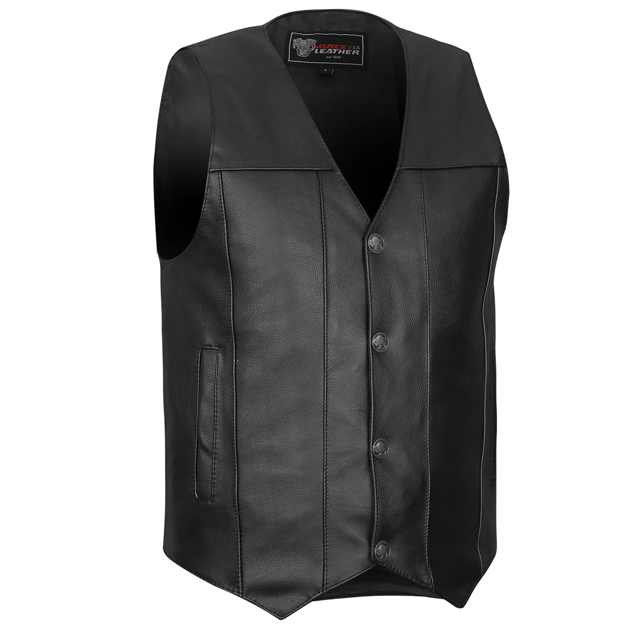 Vance VL906 Mens Black Premium Cowhide Leather Buffalo Nickel Biker Motorcycle Vest 3 Vance VL906 Mens Black Premium Cowhide Leather Buffalo Nickel Biker Motorcycle Vest