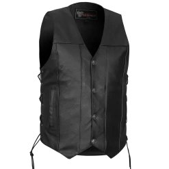Vance VL907 Mens Black Premium Cowhide Leather Biker Motorcycle Vest With Buffalo Nickel Snaps And Conceal Carry Pocket
