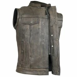 High Mileage HMM914DB Mens Premium Cowhide Distressed Brown SOA Style Biker Club Leather Motorcycle Vest -Motorcycle Helmets Shop 31918 63420.1661286537