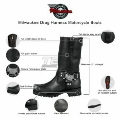 Mens Milwaukee Motorcycle Clothing Company MMCC Drag Harness Motorbike Biker Riding Black Leather Boots 10 Mens Milwaukee Motorcycle Clothing Company MMCC Drag Harness Motorbike Biker Riding Black Leather Boots -Motorcycle Helmets Shop 32151 04109.1661286440