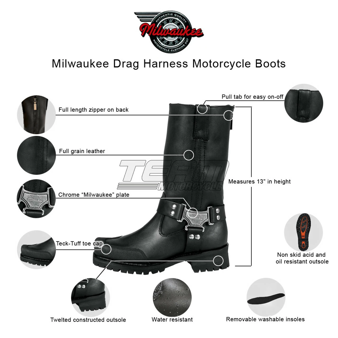 Mens Milwaukee Motorcycle Clothing Company MMCC Drag Harness Motorbike Biker Riding Black Leather Boots 4 Mens Milwaukee Motorcycle Clothing Company MMCC Drag Harness Motorbike Biker Riding Black Leather Boots - Image 2