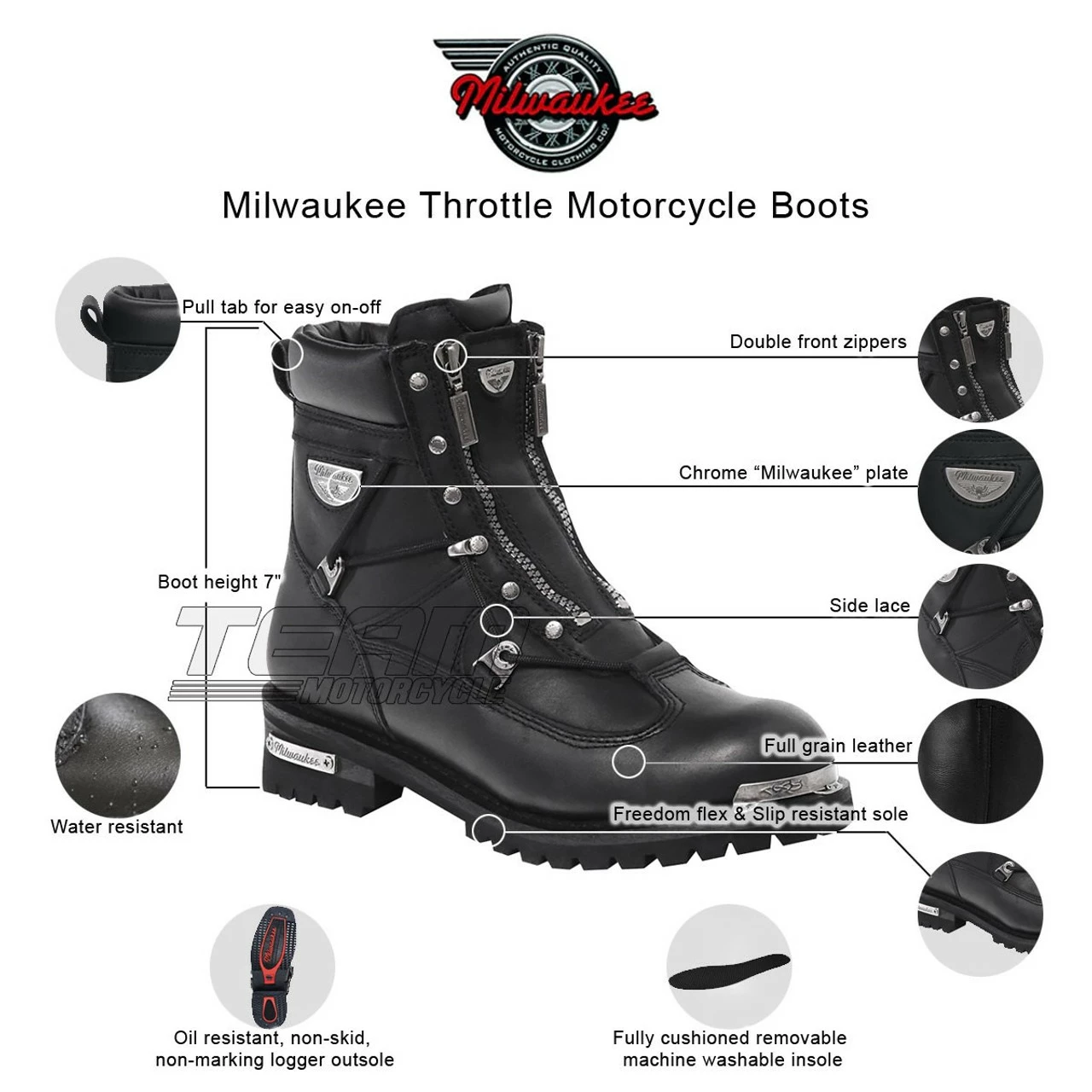 Mens Milwaukee Motorcycle Clothing Company MMCC Throttle Motorbike Biker Riding Black Leather Boots 4 Mens Milwaukee Motorcycle Clothing Company MMCC Throttle Motorbike Biker Riding Black Leather Boots - Image 2