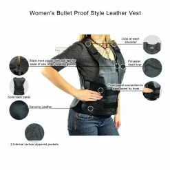 Jafrum LV750 Women's Black Bulletproof Style Biker Leather Motorcycle Vest