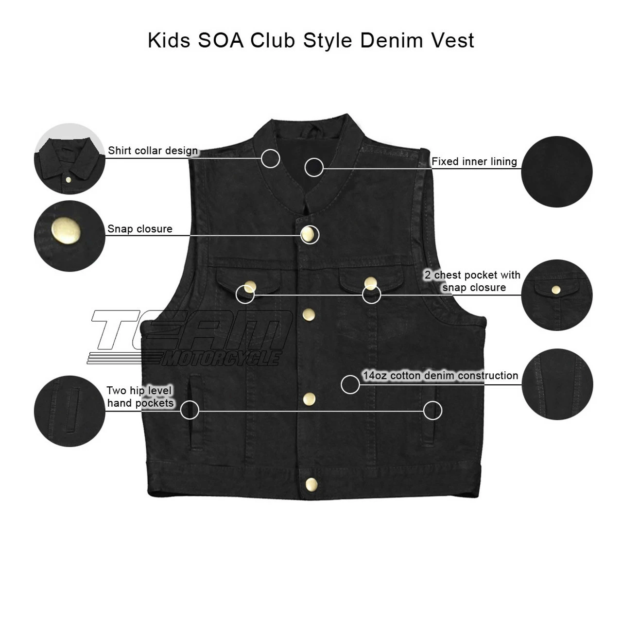 KV744 Kids Childrens Boys Girls Biker Motorcycle SOA Club Style Black Or Blue Denim Vest 3 KV744 Kids Childrens Boys Girls Biker Motorcycle SOA Club Style Black Or Blue Denim Vest