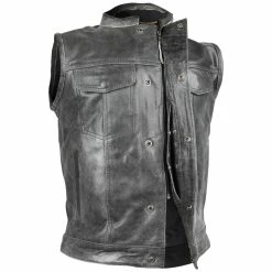 High Mileage HMM914DG Mens Premium Cowhide Distressed Gray SOA Style Biker Club Leather Motorcycle Vest -Motorcycle Helmets Shop 33749 50087.1661286457