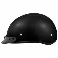 Daytona Skull Cap Leather Half Helmet With Peak Visor