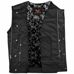 Vance VL919BP Men's Black Premium Cowhide Leather Biker Motorcycle Vest With Quick Access Conceal Carry Pockets And Paisley Liner -Motorcycle Helmets Shop 35072 09401.1661286595