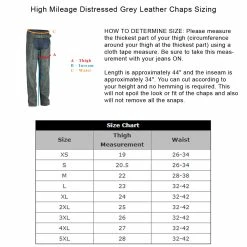 High Mileage HM814DG Men And Women Premium Cowhide Vintage Distressed Gray Biker Leather Motorcycle Chaps -Motorcycle Helmets Shop 35226 02404.1661286526