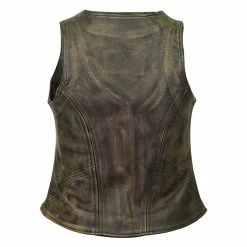 High Mileage HML1031DB Women's Vintage Distressed Brown Premium Cowhide Leather Motorcycle Vest