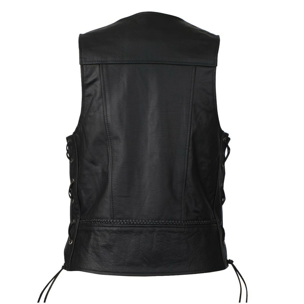 High Mileage HMM908 Mens Black Straight Bottom Motorcycle Leather Vest With Buffalo Nickel Snaps 3 High Mileage HMM908 Mens Black Straight Bottom Motorcycle Leather Vest With Buffalo Nickel Snaps