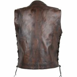 High Mileage HMM915VB Mens Vintage Brown Premium Cowhide Ten Pocket Leather Motorcycle Vest -Motorcycle Helmets Shop 38979 45497.1661286410