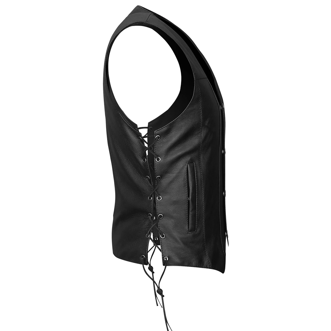 Vance VL907 Mens Black Premium Cowhide Leather Biker Motorcycle Vest With Buffalo Nickel Snaps And Conceal Carry Pocket 4 Vance VL907 Mens Black Premium Cowhide Leather Biker Motorcycle Vest With Buffalo Nickel Snaps And Conceal Carry Pocket - Image 2