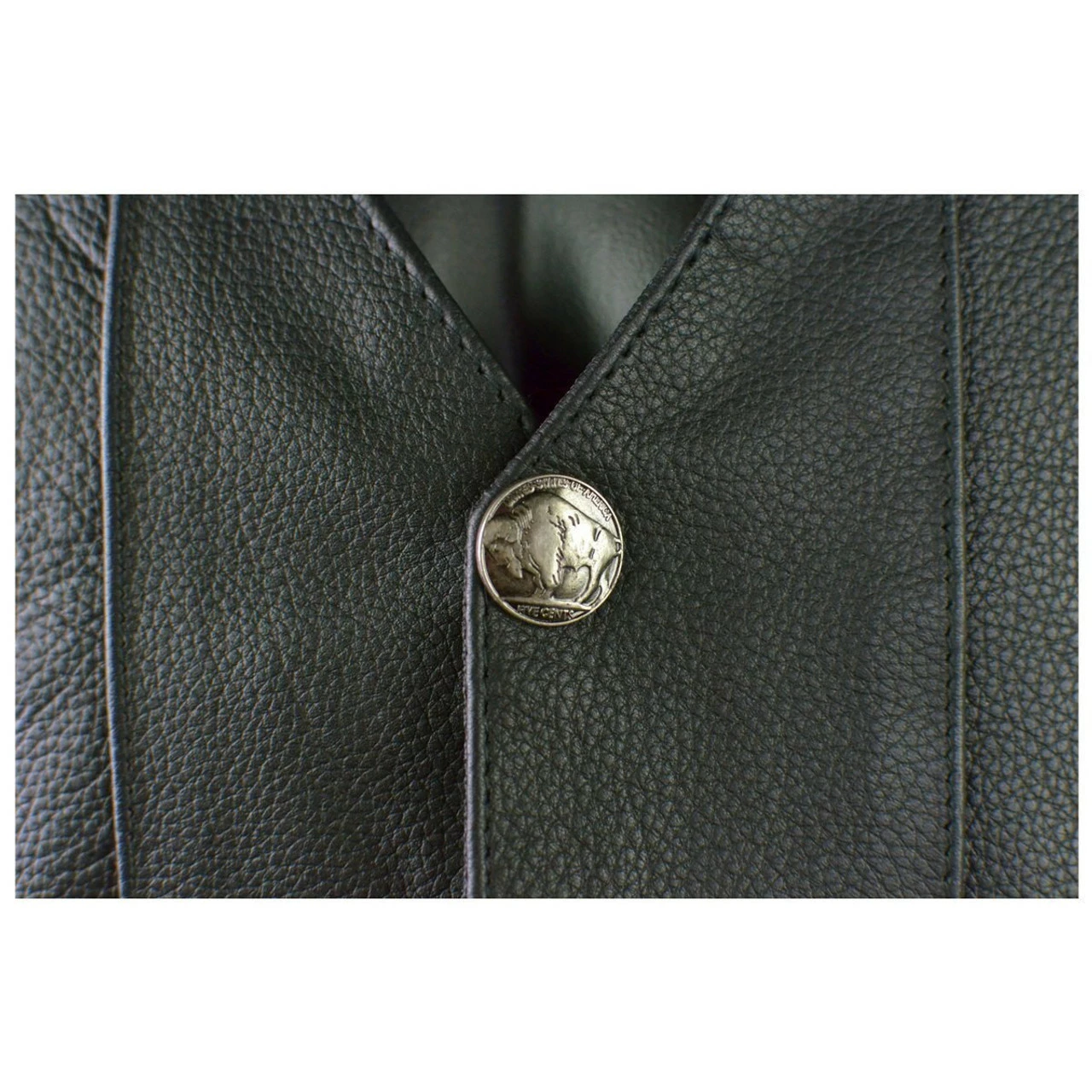 Vance VL907 Mens Black Premium Cowhide Leather Biker Motorcycle Vest With Buffalo Nickel Snaps And Conceal Carry Pocket 10 Vance VL907 Mens Black Premium Cowhide Leather Biker Motorcycle Vest With Buffalo Nickel Snaps And Conceal Carry Pocket - Image 8