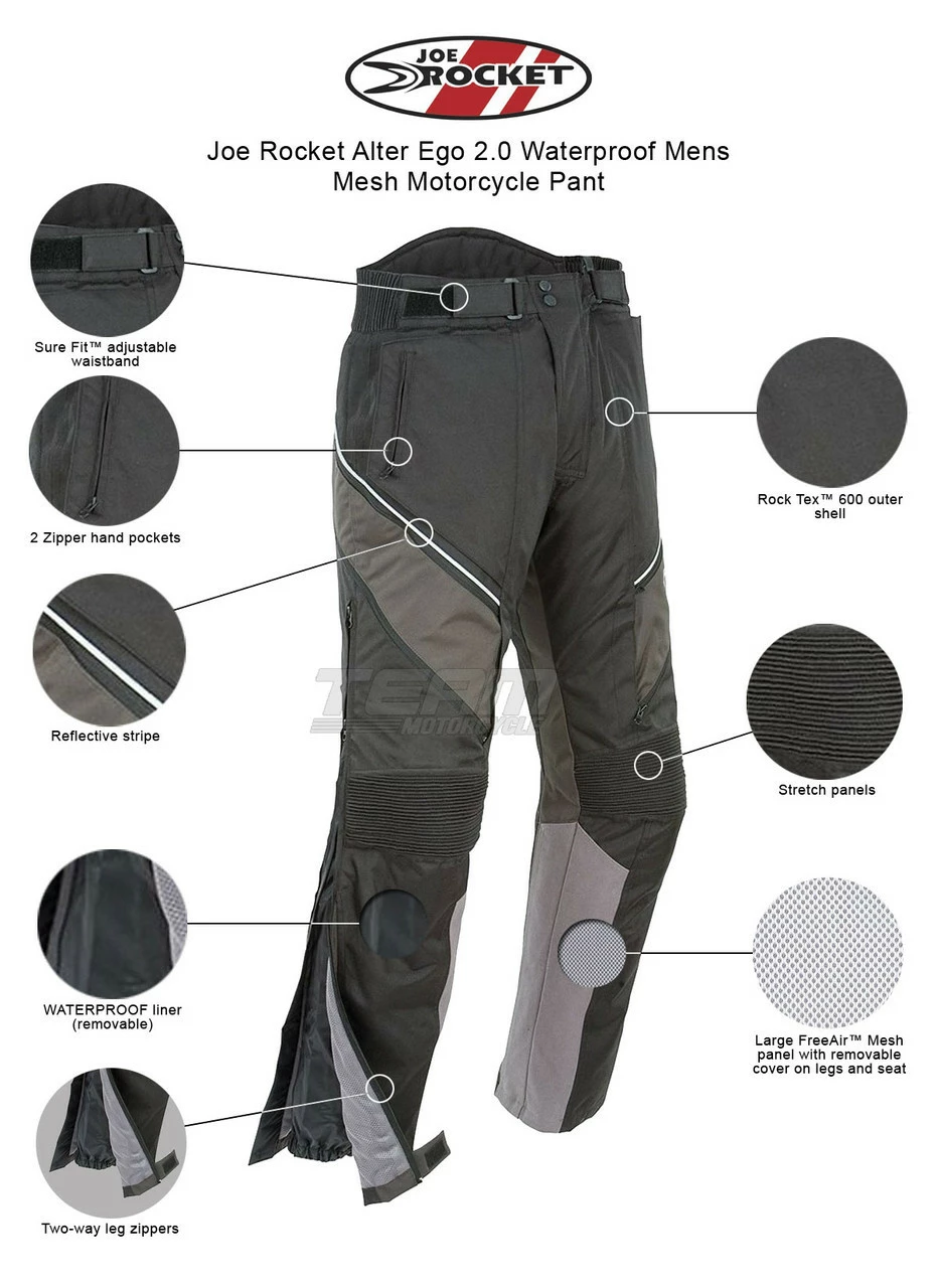 Joe Rocket Alter Ego 2.0 Waterproof Mens Mesh Motorcycle Pant 3 Joe Rocket Alter Ego 2.0 Waterproof Mens Mesh Motorcycle Pant