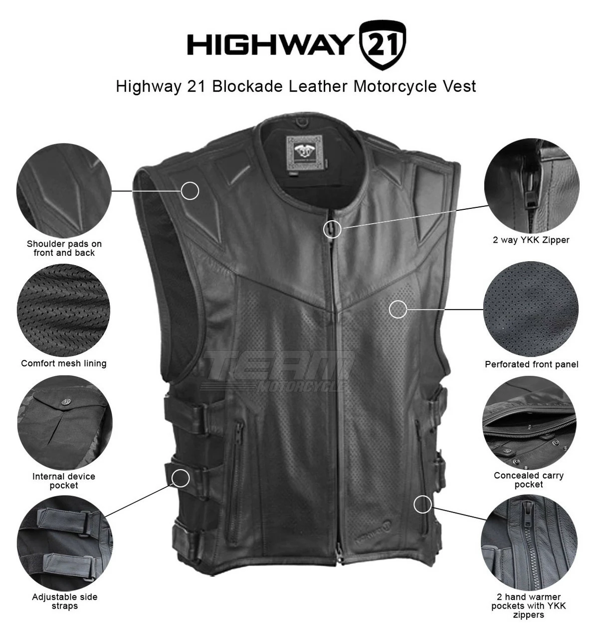 Highway 21 Blockade Leather Motorcycle Vest 3 Highway 21 Blockade Leather Motorcycle Vest