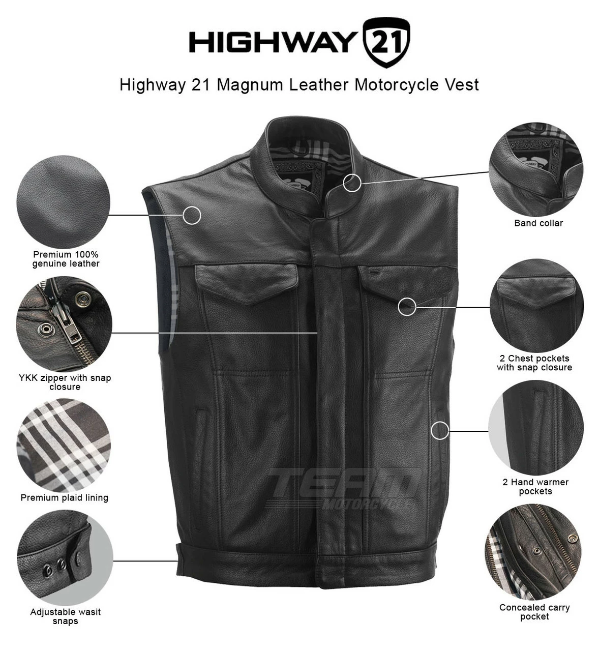 Highway 21 Magnum Leather Motorcycle Vest 3 Highway 21 Magnum Leather Motorcycle Vest