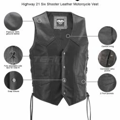 Highway 21 Six Shooter Leather Motorcycle Vest