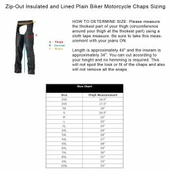 Vance Leather VL805S Mens And Womens All Season Black Zip-out Insulated Thermal Liner Biker Leather Motorcycle Chaps -Motorcycle Helmets Shop 51645 72824.1661286240