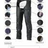 Vance Leather VL804S Men And Women All Season Black Zipout Insulated Thermal Lined Zipper Pocket Biker Motorcycle Leather Chaps