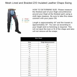 Vance Leather VL802S Mens And Womens All Season Black Zip-out Insulated Thermal Liner Braided Biker Leather Motorcycle Chaps -Motorcycle Helmets Shop 51683 40914.1661286438