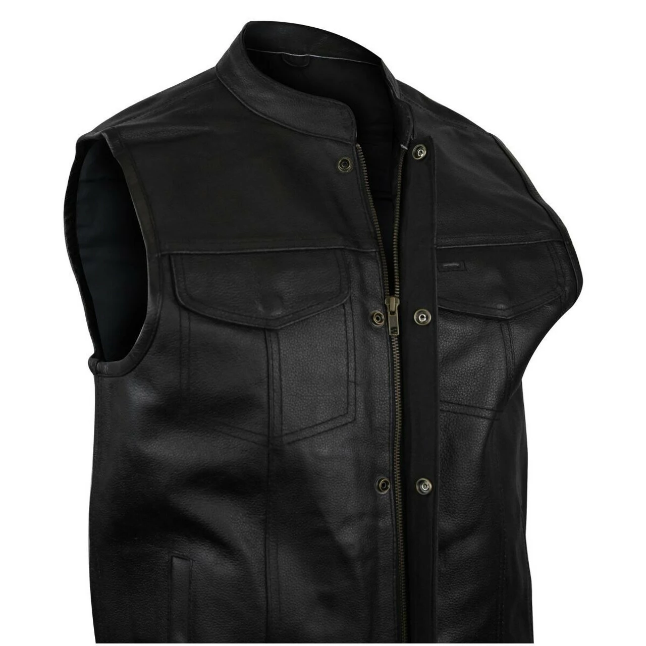 Vance VL912S Mens Black SOA Club Style Leather Motorcycle Vest With Side Laces 7 Vance VL912S Mens Black SOA Club Style Leather Motorcycle Vest With Side Laces - Image 5