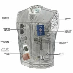 High Mileage HMM919BP Mens Black Paisley Design Liner Premium Cowhide Leather SOA Style Club Vest With Quick Access Conceal Carry Pocket -Motorcycle Helmets Shop 55441 82574.1661286468