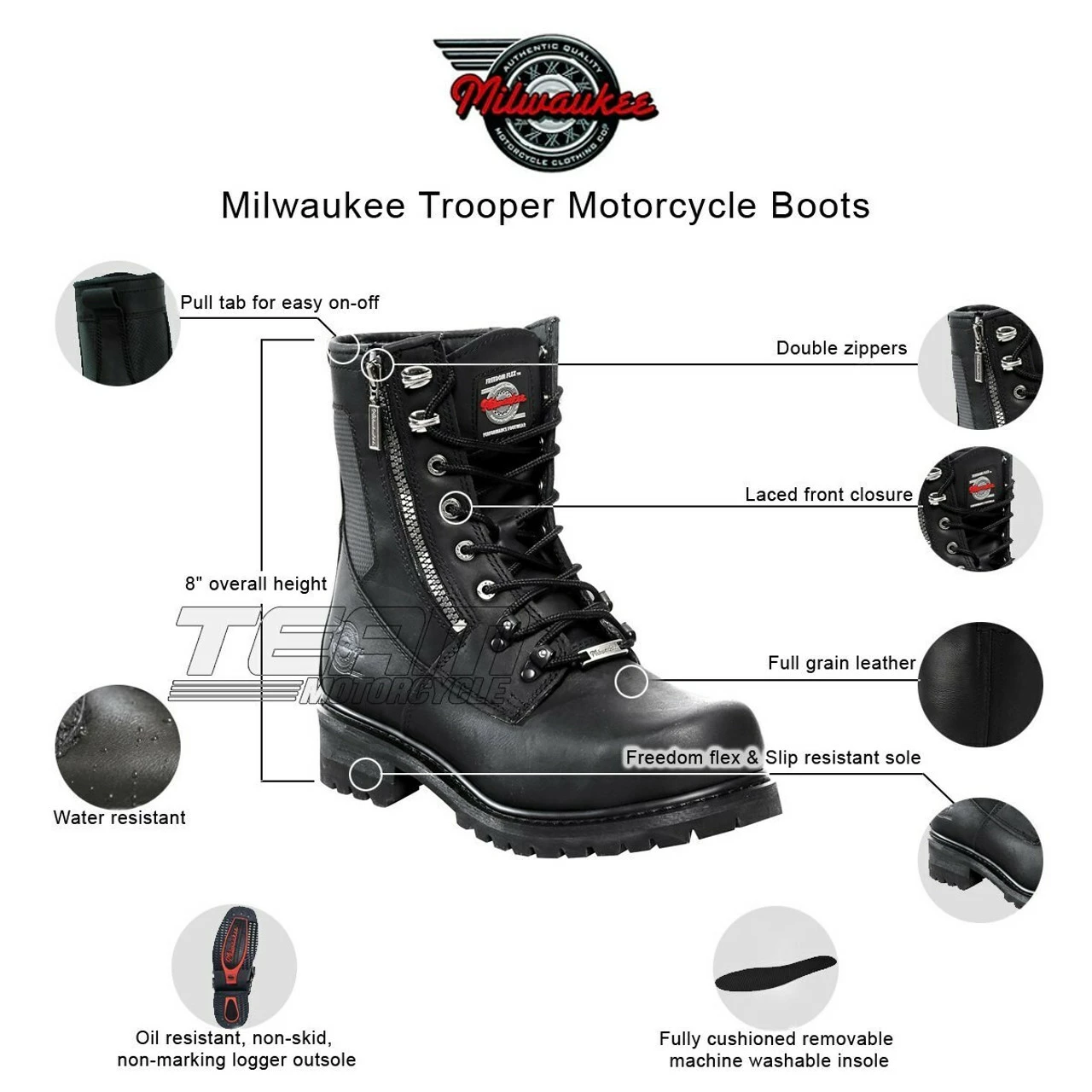 Mens Milwaukee Motorcycle Clothing Company MMCC Trooper Motorbike Biker Riding Black Leather Boots 4 Mens Milwaukee Motorcycle Clothing Company MMCC Trooper Motorbike Biker Riding Black Leather Boots - Image 2