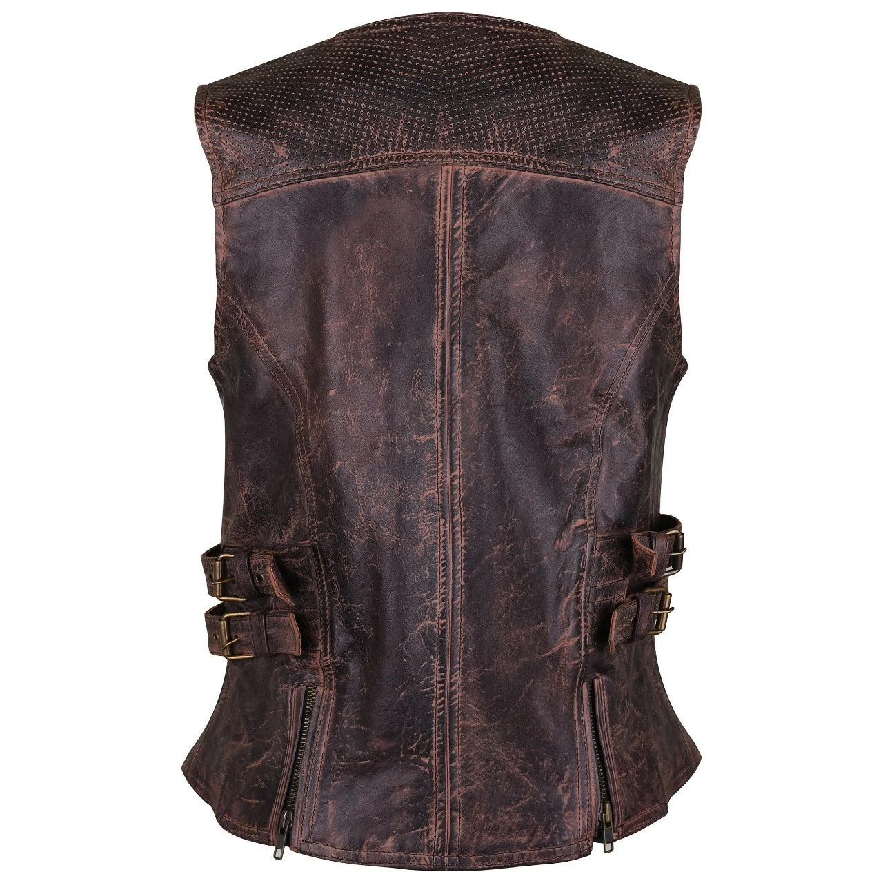 High Mileage HML1037VB Womens Vintage Brown Premium Cowhide Biker Motorcycle Leather Vest With Buckles 4 High Mileage HML1037VB Womens Vintage Brown Premium Cowhide Biker Motorcycle Leather Vest With Buckles - Image 2