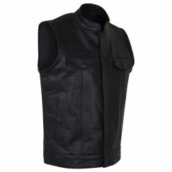 Vance VL914 Men's Black Premium Cowhide Zipper And Snap Closure Concealed Carry SOA Style Leather Biker Motorcycle Vest