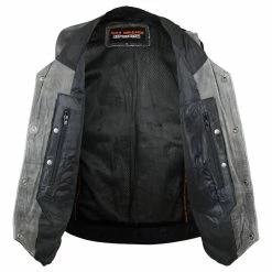 High Mileage HMM915DG Mens Distressed Gray Premium Cowhide Ten Pocket Leather Motorcycle Vest -Motorcycle Helmets Shop 65767 72594.1661286430