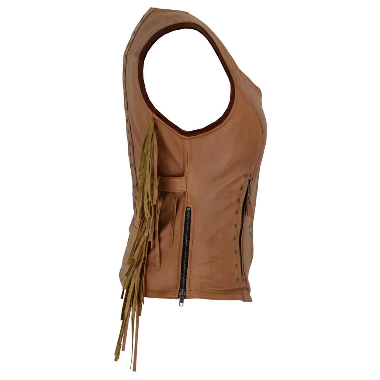 High Mileage HML1103T 'Roxy' Ladies Premium Brown Vest With Fringes And Rivets 4 High Mileage HML1103T 'Roxy' Ladies Premium Brown Vest With Fringes And Rivets - Image 2