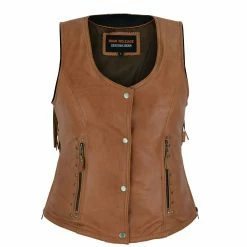 High Mileage HML1103T 'Roxy' Ladies Premium Brown Vest With Fringes And Rivets