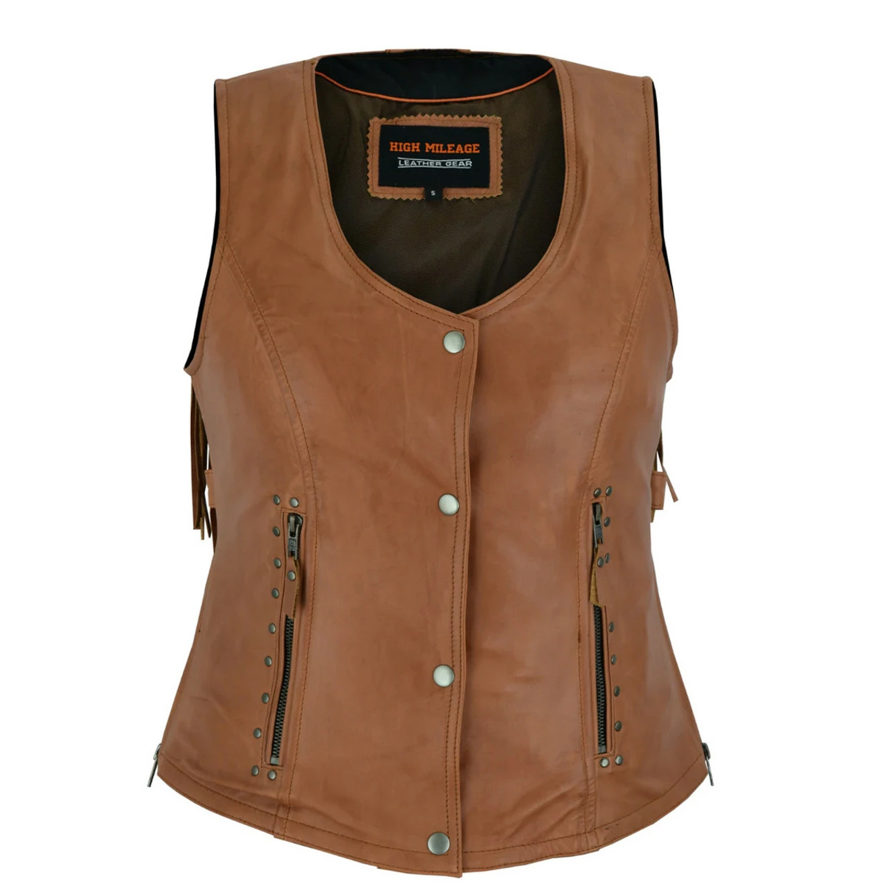 High Mileage HML1103T 'Roxy' Ladies Premium Brown Vest With Fringes And Rivets 3 High Mileage HML1103T 'Roxy' Ladies Premium Brown Vest With Fringes And Rivets