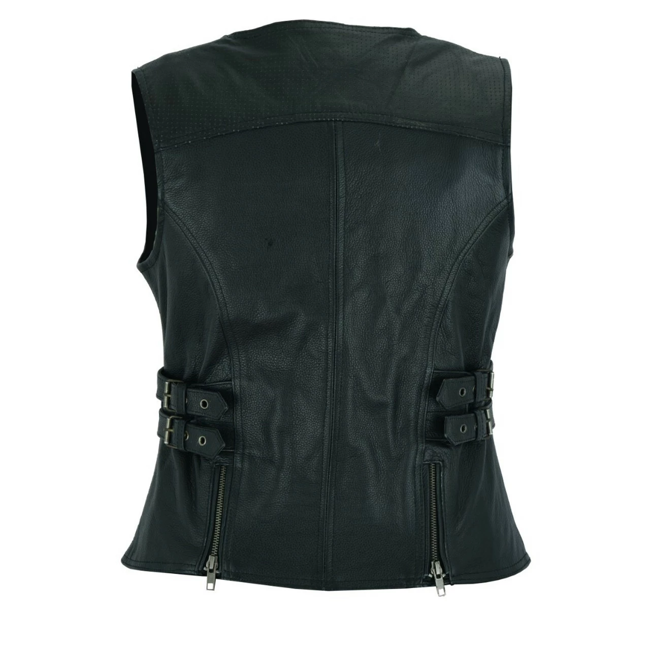 High Mileage HML1037B Womens Black Premium Cowhide Biker Motorcycle Leather Vest With Buckles 6 High Mileage HML1037B Womens Black Premium Cowhide Biker Motorcycle Leather Vest With Buckles - Image 4
