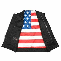 High Mileage HMM929 Men's Zipper And Snap Closure Collarless Leather Club Vest With American Flag Liner 12 High Mileage HMM929 Men's Zipper And Snap Closure Collarless Leather Club Vest With American Flag Liner -Motorcycle Helmets Shop 69503 04823.1661286220