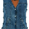 Vance VB1045 Women's Blue Denim V Neck With Snap Opening & Side Laces Motorcycle Vest