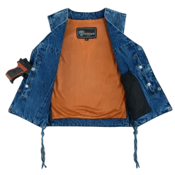 Vance VB1045 Women's Blue Denim V Neck With Snap Opening & Side Laces Motorcycle Vest -Motorcycle Helmets Shop 69755 12971.1661286326