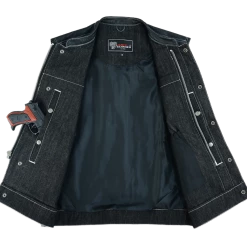 Vance VB912BK Men's Denim & Leather With White Stitching Motorcycle Vest -Motorcycle Helmets Shop 69764 36735.1661286327