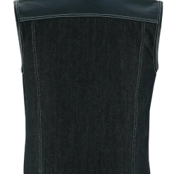 Vance VB913BK Men's Collarless Black Denim & Leather Motorcycle Vest -Motorcycle Helmets Shop 69775 47603.1661286324