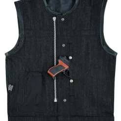 Vance VB913BK Men's Collarless Black Denim & Leather Motorcycle Vest -Motorcycle Helmets Shop 69777 24139.1661286326